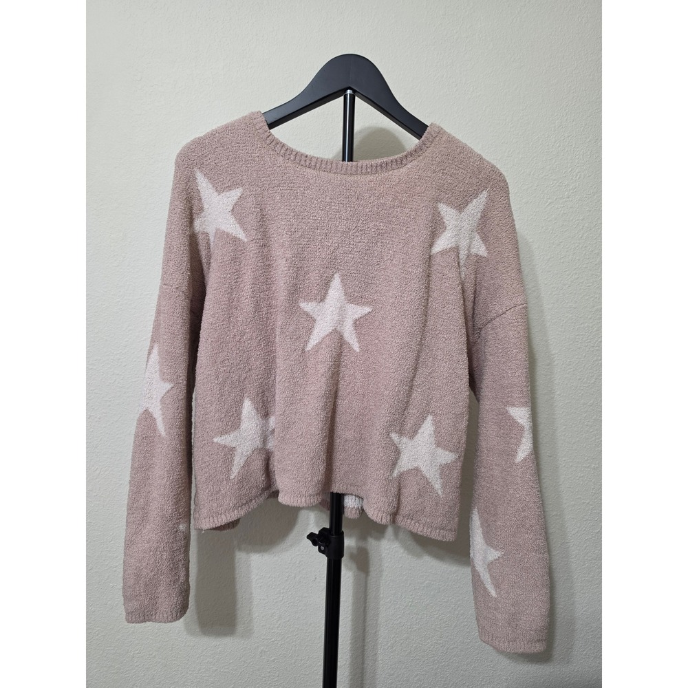 Blue Rain Francesca's Star Print Popcorn Knit Sweater Mauve Pink Medium